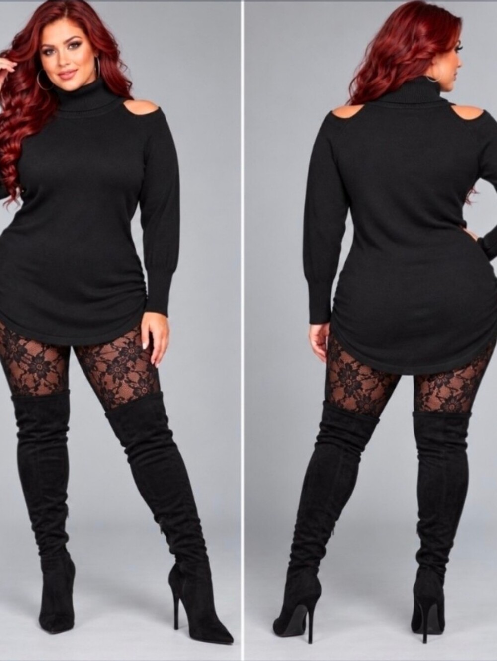 Mandee |Black Cold Shoulder Turtleneck Fitted Sweater | Size L | Y2K 2010s